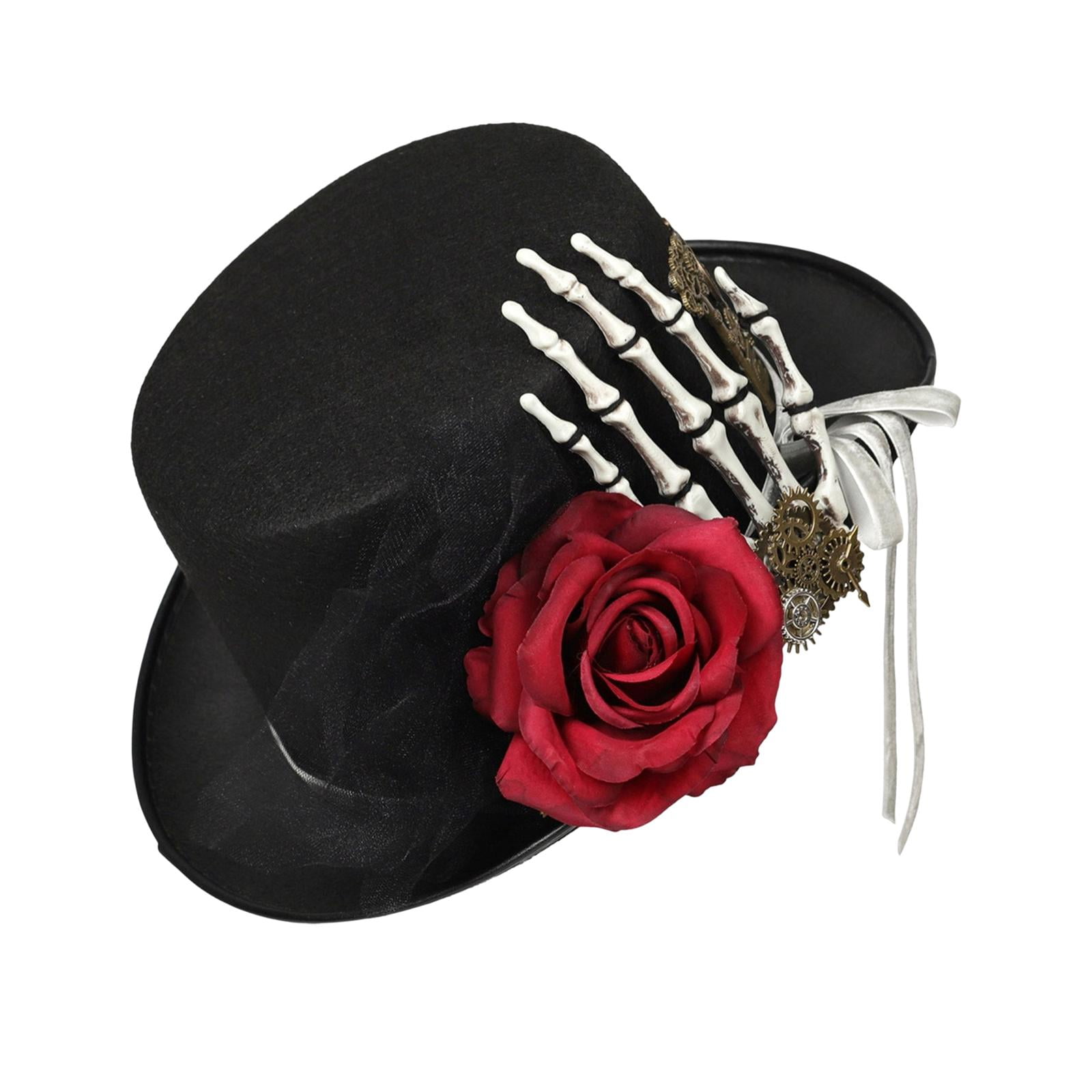 lionlar Unisex Steam Floral Top Hat with Skeleton Hand