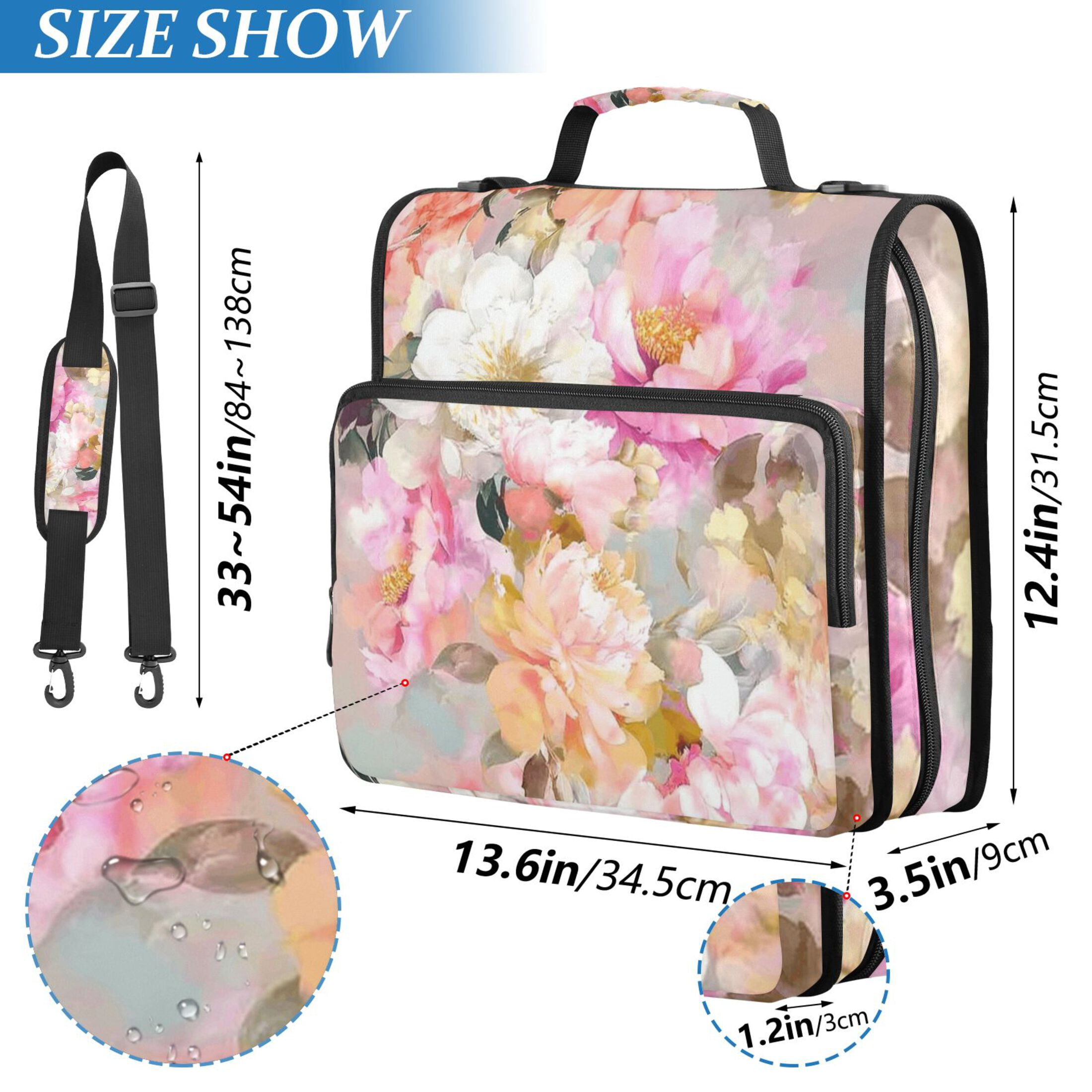 3 Ring Zipper Binder with Shoulder Strap Waterproof Trapper Keeper 2 Inch D-Ring 500 Sheets Capacity Abstract Watercolor Flower