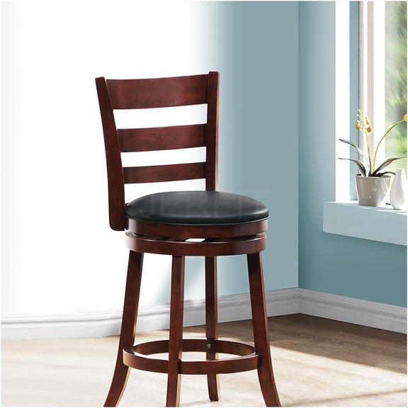 JERFIT 360 Swivel Bar Stool with Footrest, Solid Wood Counter Height Chair, Dark Cherry Finish for Kitchen Island, Dining Room