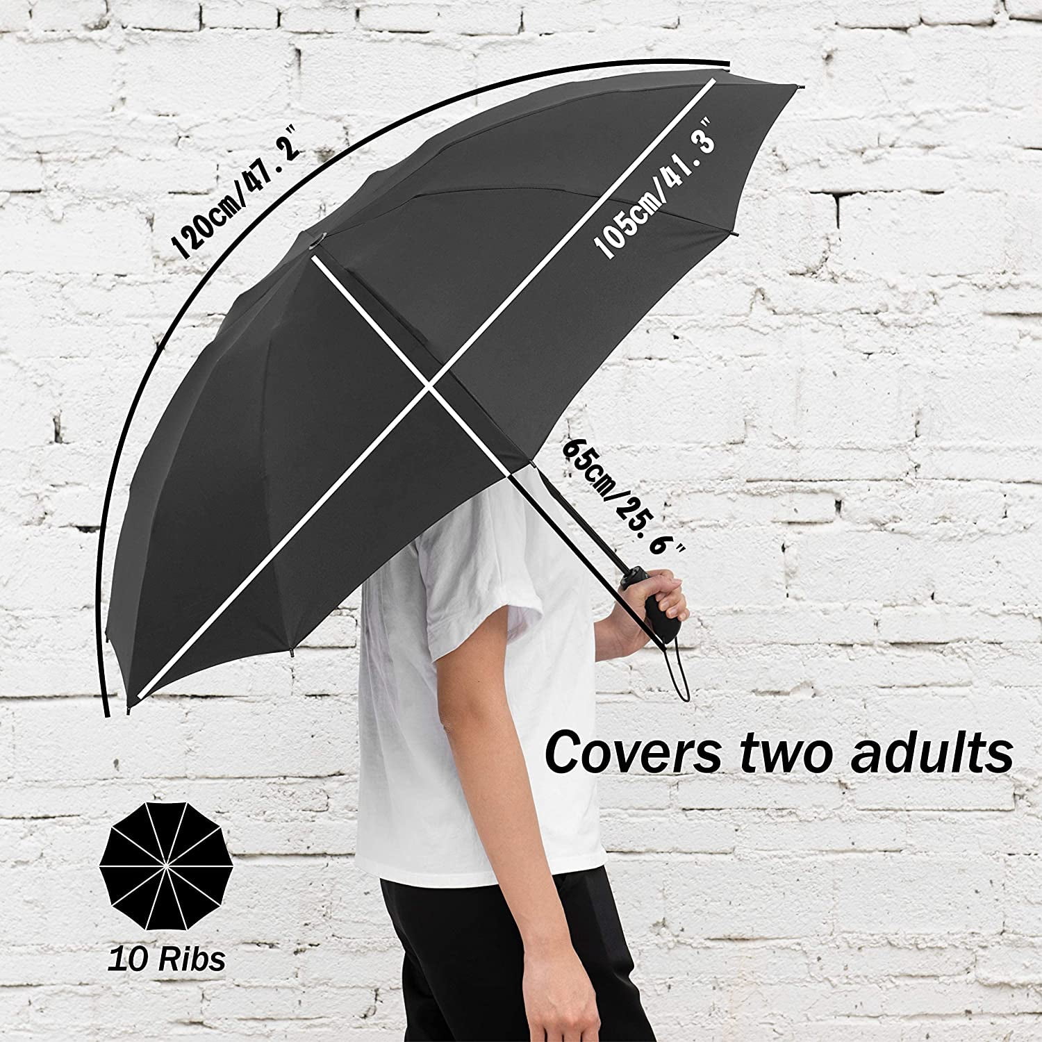 Chakipee Automatic Folding Umbrella,Auto Reverse Windproof Compact Umbrella,10Ribs,Black