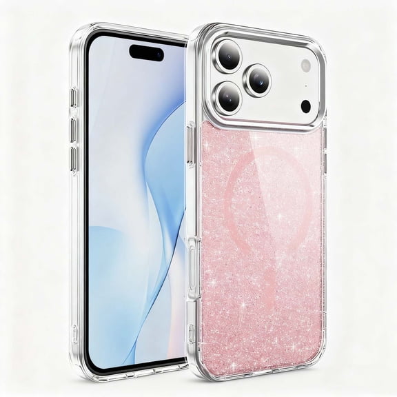For iPhone 17 Magnetic Phone Case,Luxury Bling Crystal Glitter Back Design,Shockproof Sparkly Cute for Women Girls,Compatible with Mag-Safe,Shockproof Anti-fall,Durable Phone Case,Pink