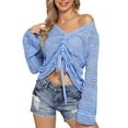 thumbnail image 2 of Crochet Top Womens Boho Sheer Crop Tops Drawstring Knitted Cover Up Blouse Bell Sleeve Beachwear, 2 of 5