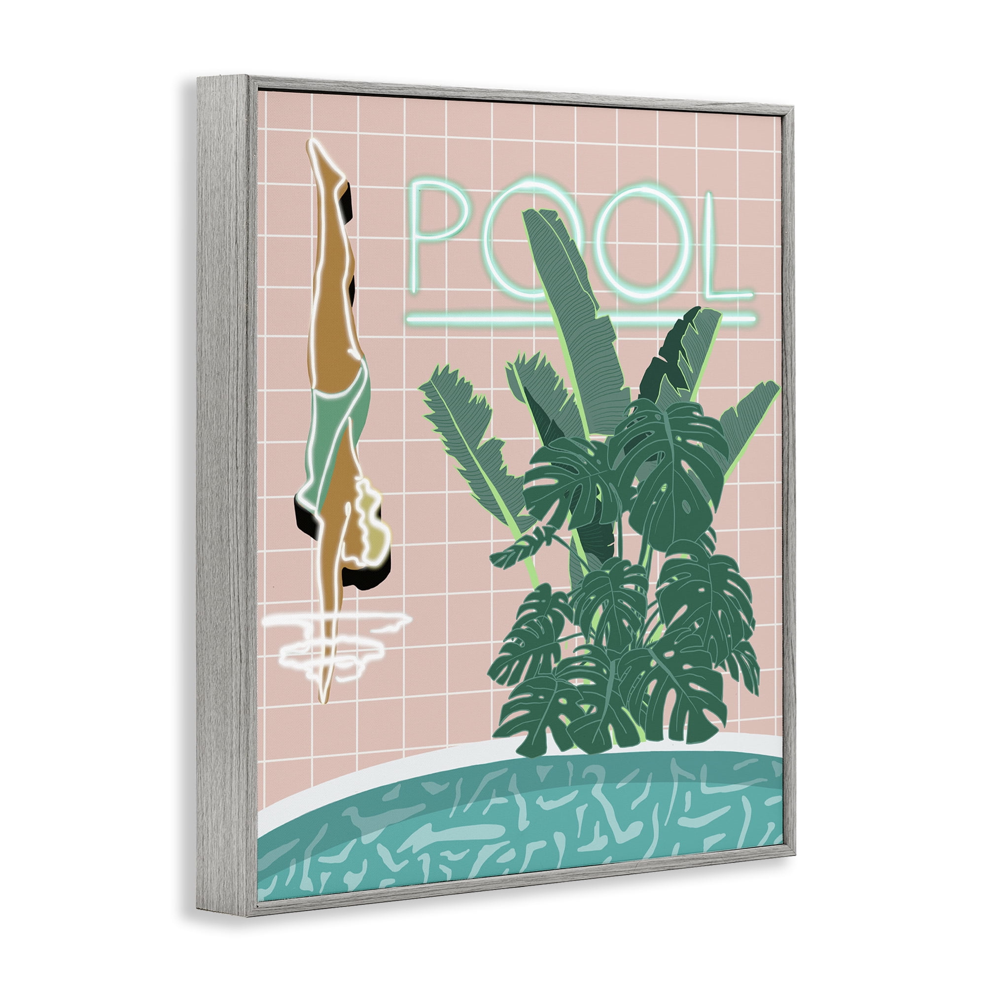 Stupell Industries Retro Diving Pool Typography Painting Gray Framed Art Print Wall Art, 11 x 14