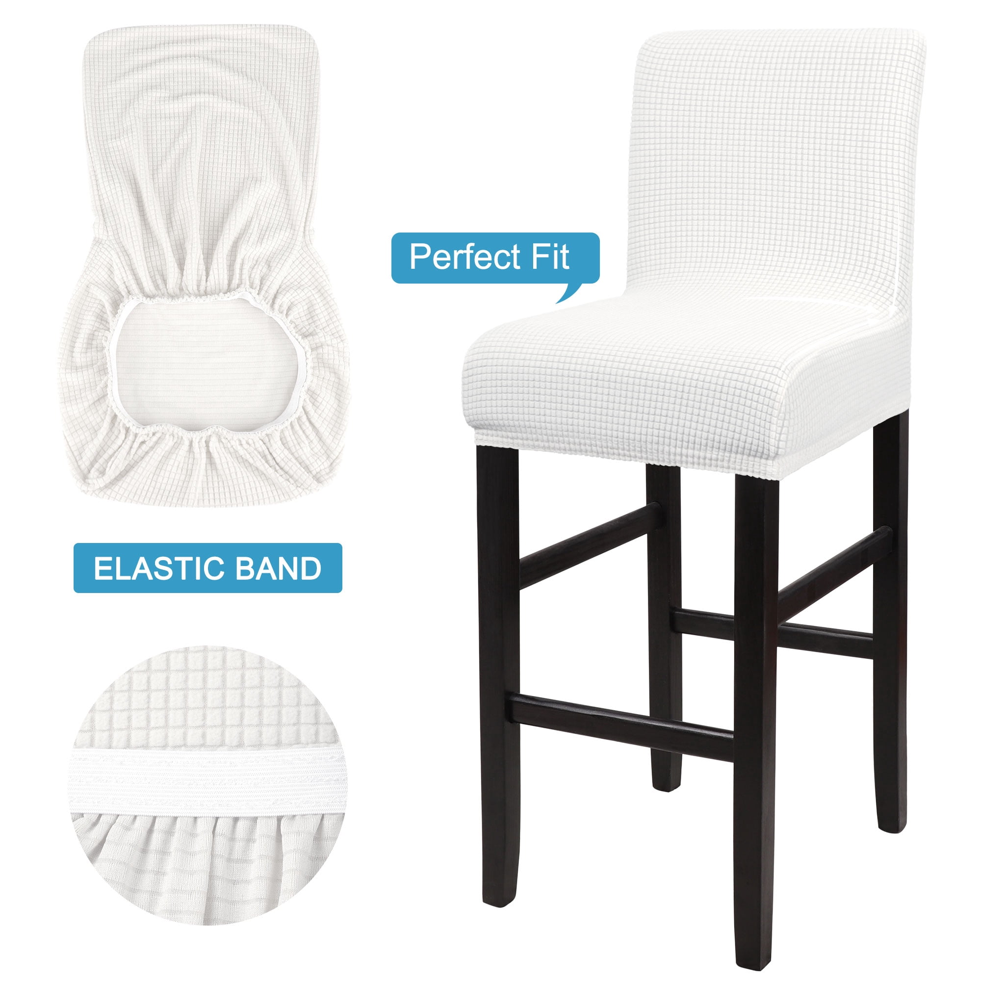 Unique Bargains Polyester Stretch Bar Stool Covers Elastic Band Mid Back Chair Slipcover Snow White 1 Pc