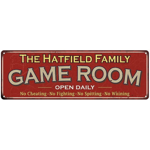 The Hatfield Family Gift Red Game Room Metal 6x18 Sign 206180038926