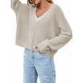 thumbnail image 2 of Women Casual V Neck Solid Color Long Sleeve Off Shoulder Loose Crop Pullover Sweater Tops, 2 of 8
