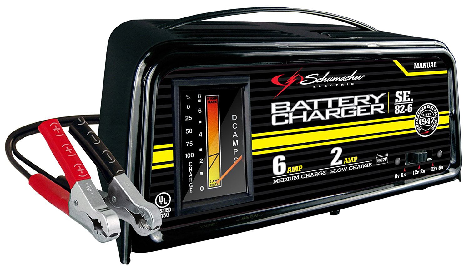 SE-82-6 Dual-Rate 2/6 Amp Manual Battery Charger, Two-in-one charger