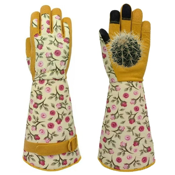 Gardening Gloves for Women Rose Pruning Thorn Proof Breathable Touchscreen Long Forearm Protection Garden Gloves(Yellow)