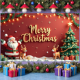 thumbnail image 5 of Red Background Christmas Banner Gold Lettering Xmas Display Santa Claus Design Reindeer Pattern Holiday Backdrop for Christmas Party Indoor Celebration Family Event, 5 of 9