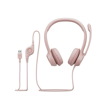 Logitech H390 Wired USB Headset, Stereo Headphones with Noise-Cancelling Microphone, USB, In-Line Controls, PC/Mac/Laptop, Rose (981-001356)