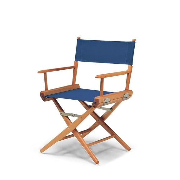 Telescope Casual World Famous Dining Height Director Chair With Varnish Finish and Blue Fabric