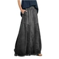 thumbnail image 2 of Luxalzxs Long Denim Skirt for Women Classic Y2K Retro Casual Elastic Waist Frayed Hem A-Line Distressed Hippie Maxi Jean Skirt with Pockets, 2 of 5