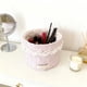 thumbnail image 5 of Cesta de tela para guardar cosas | Organizador cilíndrico de escritorio con diseño de encaje y lunares | Portaobjetos y artículos de papelería de tela rosa o azul, 5 of 6