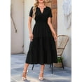 thumbnail image 2 of Womens Summer Casual Midi Maxi Dresses Light-Weight Short Sleeve V Neck Elastic Waist Boho Beach Dress Pockets, 2 of 6