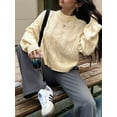 thumbnail image 2 of Casual Women Long Sleeve Sweater Fall Ribbed Knit Pullover Loose Crewneck Cable Sweater Jumper Tops  XL, 2 of 5