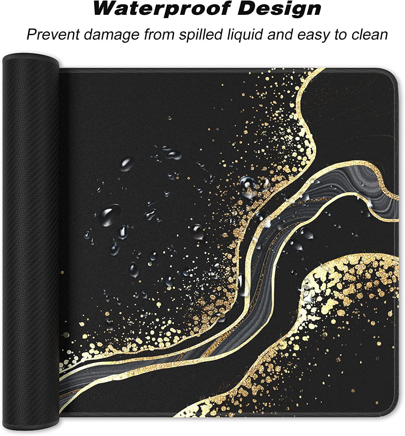 Extended Large Mouse Pad, XXL Gaming Mousepad 31.5 x 15.7 Inch, Big Computer Keyboard Desk Pad, Waterproof Mouse Mat with Stitched Edges and Non-Slip Base for Office Gaming, Black Marble
