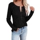 thumbnail image 1 of Blusa clásica de color puro, estilo casual, color negro, talla M, cuello redondo, manga larga y botones para mujer, 1 of 5