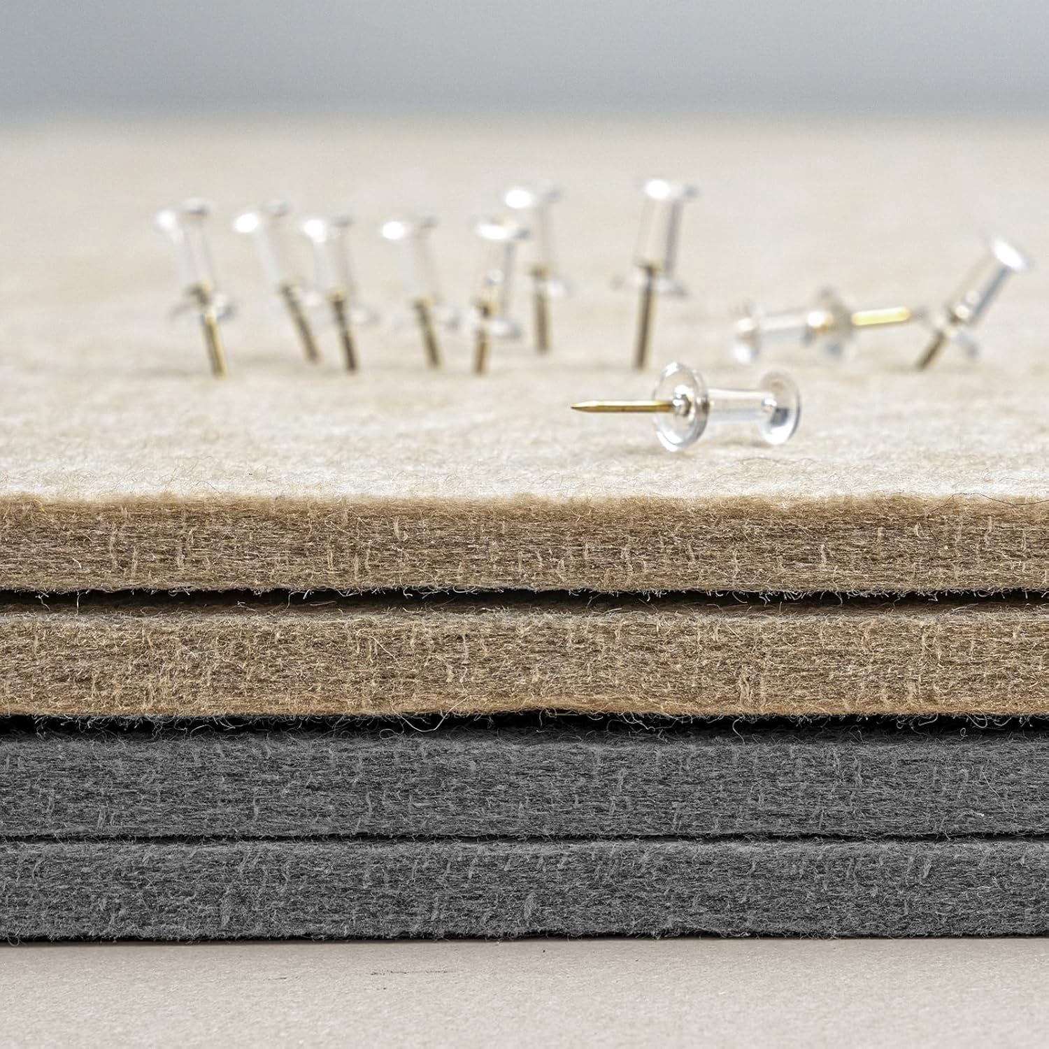 Bulletin Board, 24 x 18 inches Felt Board Decorative Pin Board, Cork Board Alternative for Wall, Foldable Photo Board Self-Adhesive Vision Board Mood Board with 20 Pushpins - Gray