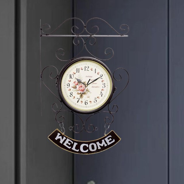 Reloj de pared nórdico de doble cara, creativo, clásico, silencioso, decorativo, colgante de pared, Metal de hierro para estudio, jardín, dormitorio, Café perfecl Reloj de pared de doble cara