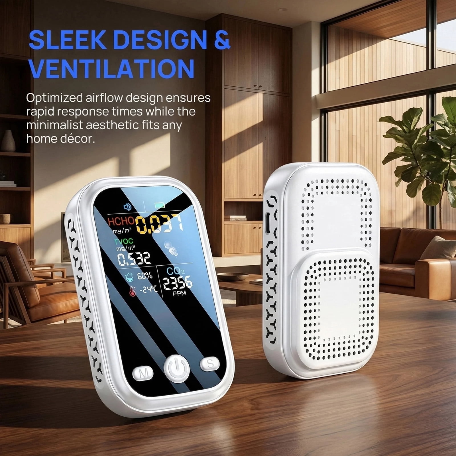 Carbon Dioxide Monitor, Portable Co2 Detector, Humidity Meter, Temperature and Humidity Monitor, Formaldehyde Detector, Handheld, Display, Indoor Air Test, Co2, White, 1 Pc