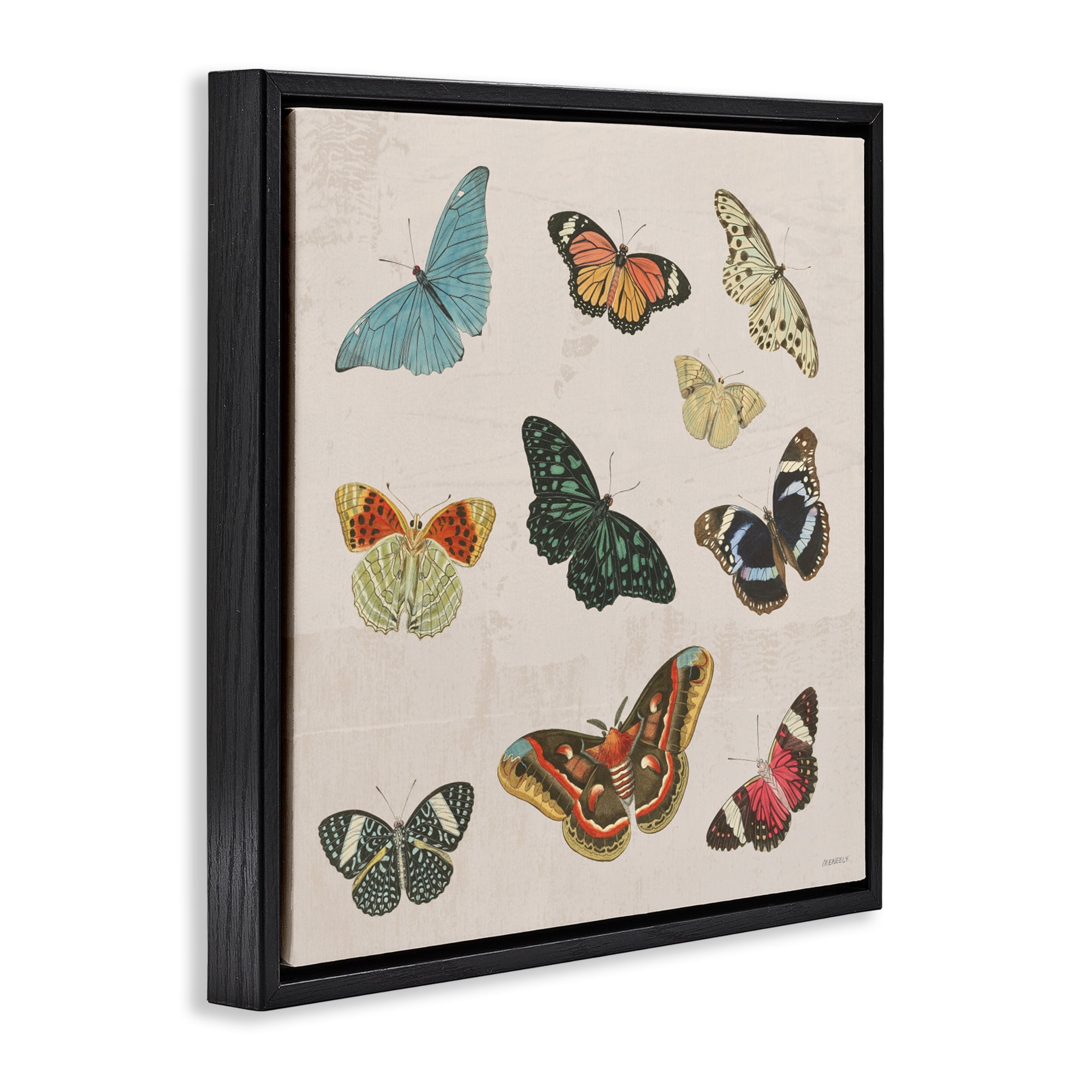 Stupell Industries Vintage Butterfly Flight Black Framed Floater Canvas Wall Art, design by Dan Meneely