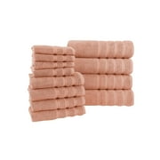 Classic Turkish Towels 12 Pieces Cotton Bathroom Towel Set - Soft Premium Heavy Duty and Quick Dry Bath Towels (Coral,12 Piece Set)