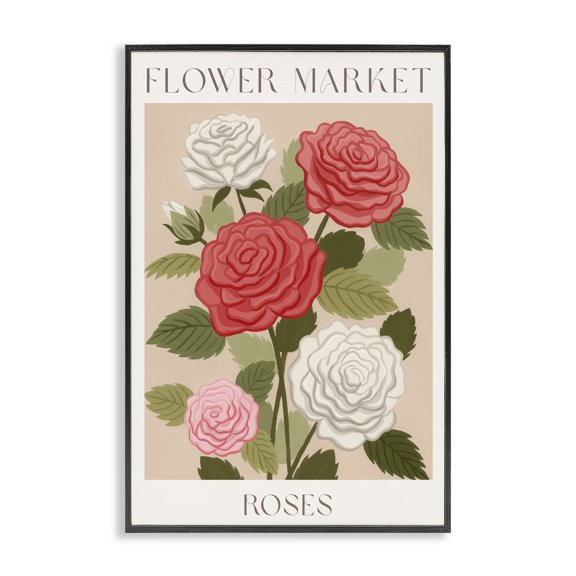 Stupell Industries Modern Flower Market Roses Black Framed Giclee Art, 12 x 18, by Courtney Haley