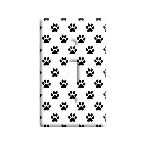 Paw Prints on Parade Black White Light Switch Plate Cover