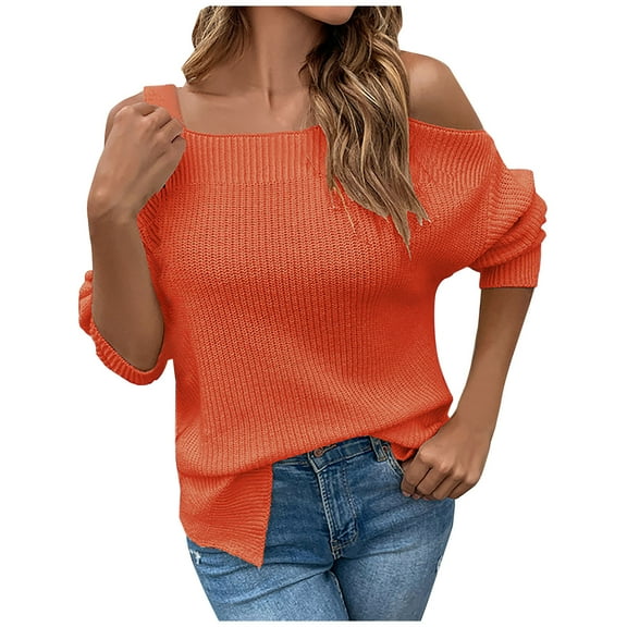 Aoochasliy Womens Sweaters Pullover Clearance Casual Trendy Solid Color Pullover Square-Neck