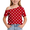 thumbnail image 4 of Fengqque Girl's off the Shoulder Tops Short Sleeve Loose Summer T Shirt Tops Polka Dot Print Cold Shoulder Tops Red-A 9-10 Years, 4 of 9