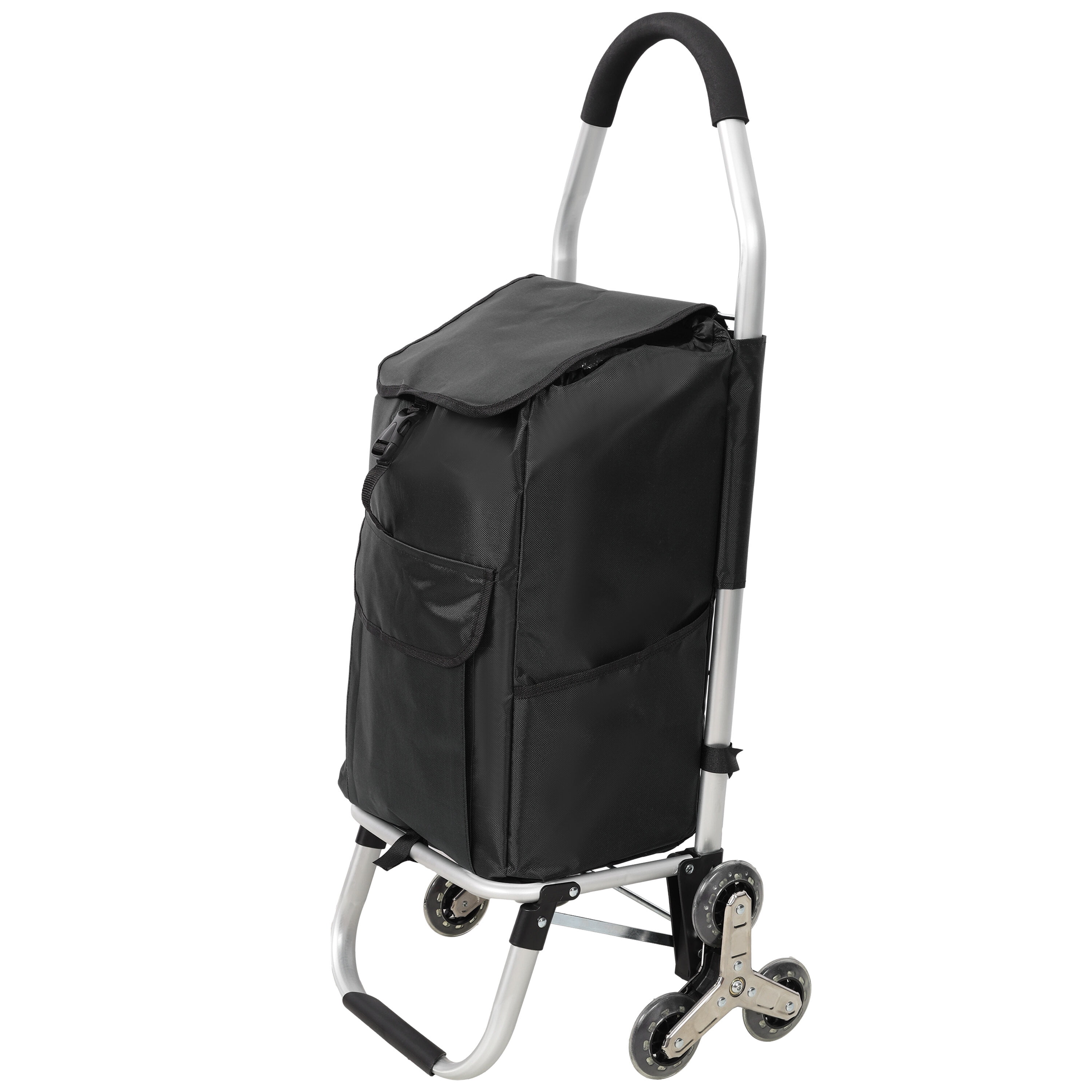 , Shopping Stair Trolley with Wheels,Trolley Black Foldable Shopping Cart,Removable Shopping OxWaterproof Bag,Stainless Steel Triangular Wheels, Black, Black ,Aluminium ,