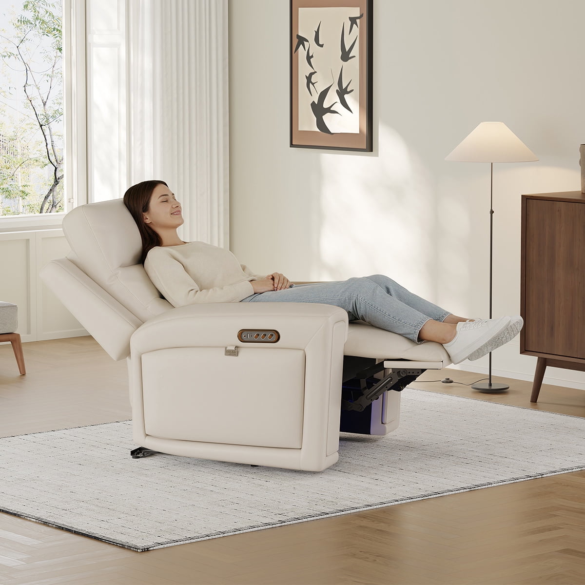 COLAMY Electric Power Recliner Chair with Triple Motor, Adjustable Power Headrest and Lumbar Support, Heavy Duty Home Theater Seating with LED, USB Type-C Ports, Storage, Beige