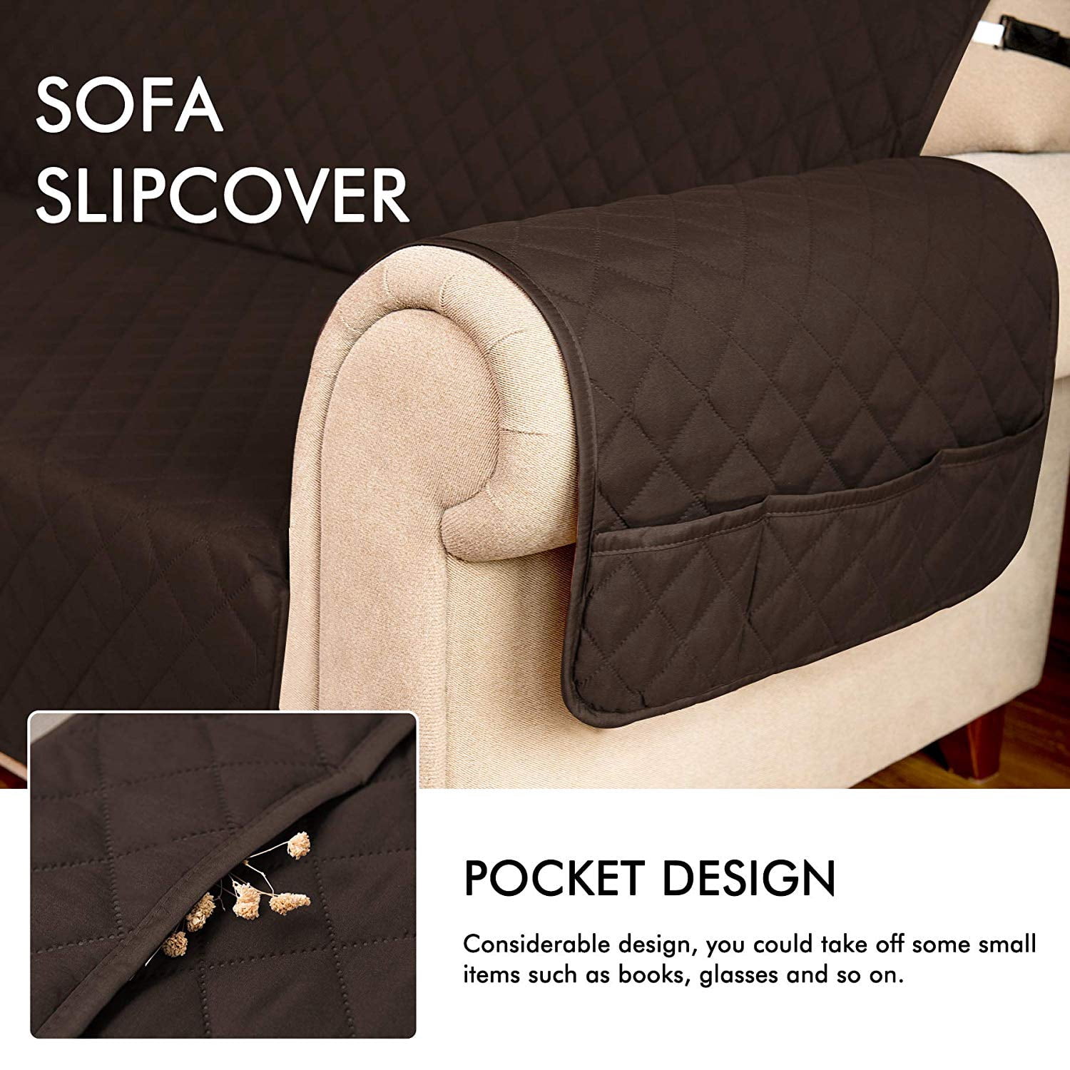Subrtex Quilted Reversible Sofa Couch Slipcover Anti-Slip Furniture Protector Sofa Covers for Pets and Kids with Elastic Straps