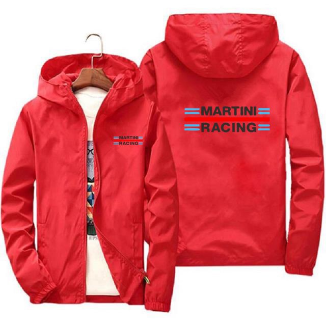 Martini Racing Men's Coat Thin Sunscreen Skin Zipper Hooded Windbreaker Sports Pilot Jacket Beach Parkas Cycling Tops Plus Size
