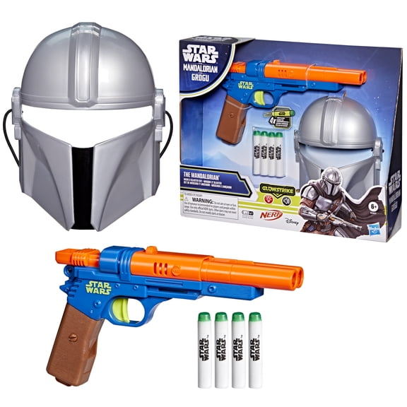 Star Wars The Mandalorian Mask & Blaster Set, NERF GlowStrike Blaster, Indoor Outdoor, Ages 6 