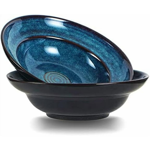 Ceramic Pasta Salad bowl, 10" Wide Rim Soup Bowls, 48oz Deep Porcelain Pasta Plate,Set of 2,Large Serving Bowls for Kitchen,Microwave Safe(Starry Blue)$$Home Decor, Kitchen, & Other
