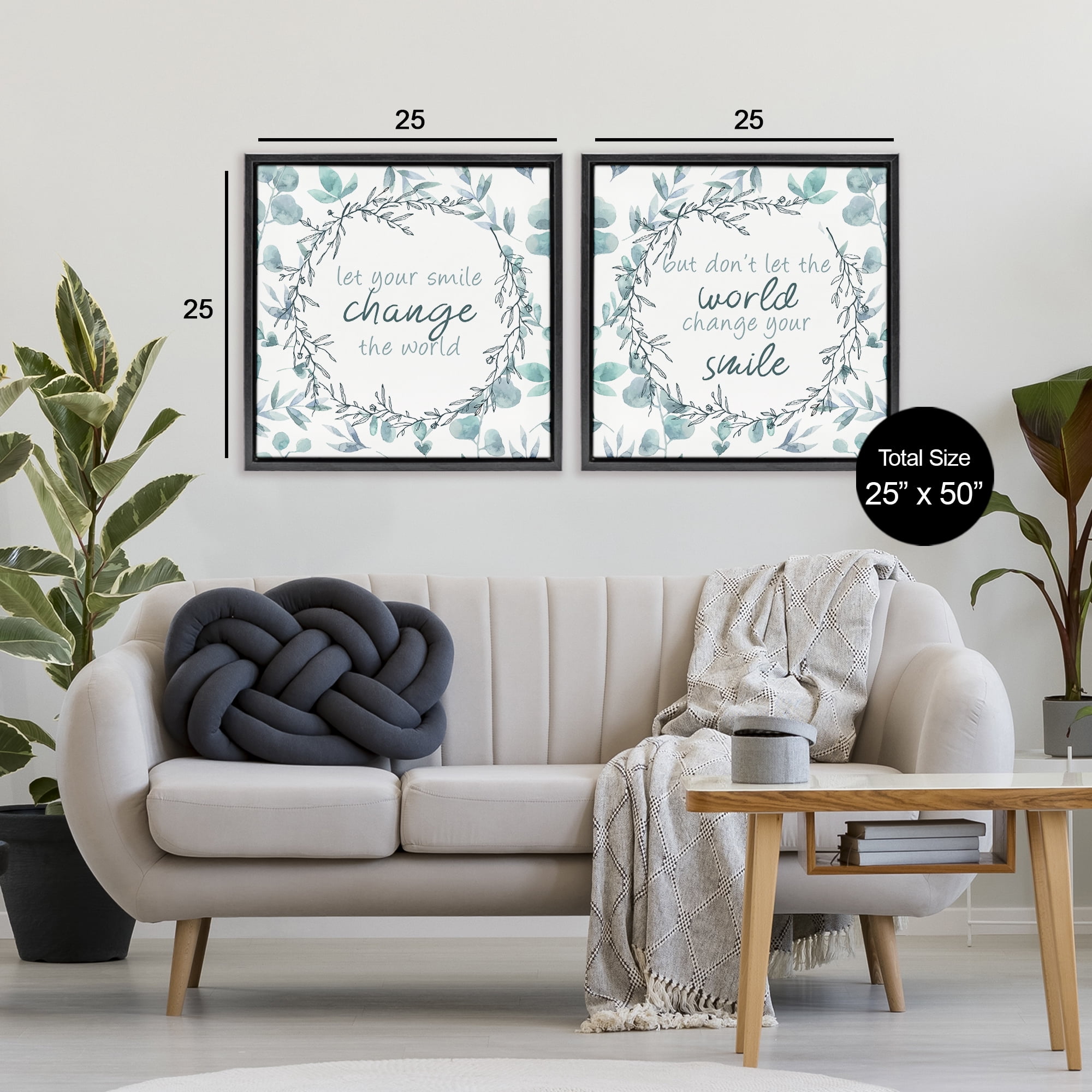 Stupell Industries Inspirational Smile Quotes 2 Piece Black Framed Floater Canvas Set, design by Kim Allen