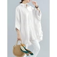 thumbnail image 5 of ZANZEA Women's Lapel Button Up Shirts Tops Asymmetrical Hem Blouses, 5 of 7