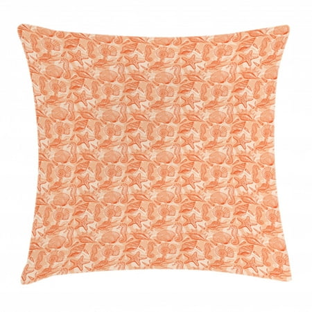 Shells Throw Pillow Cushion Cover Sketched Warm Colored Seahorse