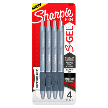 Sharpie S-Gel, Gel Pens, Medium Point - 0.7 mm, Black Gel Ink Pens, 4 Count