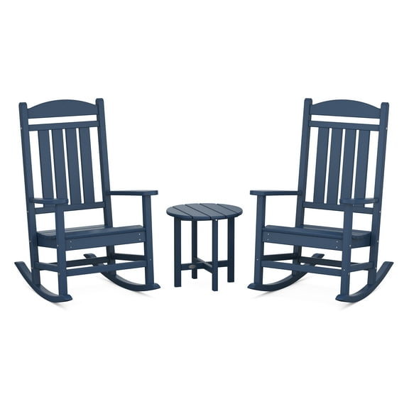 POLYWOOD 3-Piece Polyethylene Rocker Outdoor Patio Dining Set, Navy