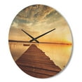 thumbnail image 3 of Designart 'Sea Pier under Beautiful Cloudscape Evening Lights' Farmhouse Wood Wall Clock, 3 of 5