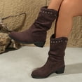 thumbnail image 4 of SKIYLEVZ Mid-calf Boots for Women Wide Calf Cowgirl Boots Style Side Zipper Classic Round Toe Cowgirl Boots with Low Chunky Heel Motorcycle Style Flat Heel Round Toe, 4 of 9