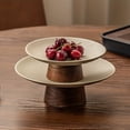thumbnail image 4 of Ceramic Footed Serving Tray with Walnut Wood Base – Modern Minimalist Dessert & Fruit Plate for Tea Time, Home & Restaurant Use, 4 of 11