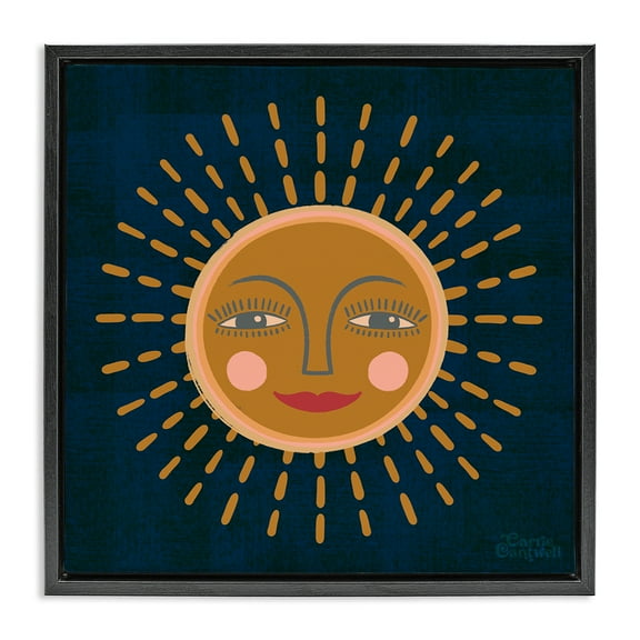 Stupell Industries Boho Smile Sun Landscape & Nature Painting Black Floater Framed Canvas Art Print Wall Art, 18 x 18