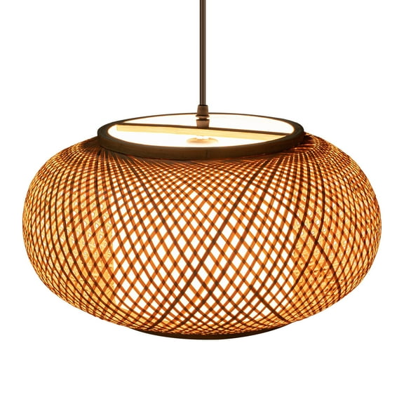 Brown Hanging Ceiling Lamp Rustic Bamboo Wicker Rattan Lantern Pendant Light Fixture