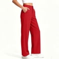 thumbnail image 5 of LOINRODI Women High Waist Wide Leg Pants Solid Color Fly Pocket Fashion Casual Fall Casual Office Trousers Red 14-15Years, 5 of 5