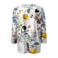 thumbnail image 5 of RPVATI 3/4 Length Sleeve Shirts for Women Button Down Up V Neck Elbow Sleeve Tops Floral Print Loose Fit Henley Blouses Fashion Trendy T Shirts Summer Tunic Tops Yellow XL, 5 of 6