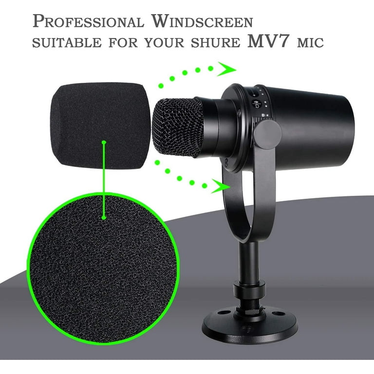 MV7 Boom Arm with Pop Filter - Mic Stand with Foam Cover Windscreen  Compatible with Shure MV7 and Shure MV7X 