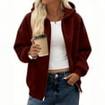 thumbnail image 2 of successthop Oversized Jackets for Women Zip Up Coat with Pockets Long Sleeve Hooded Streetwear Solid Outerwear Red L, 2 of 5